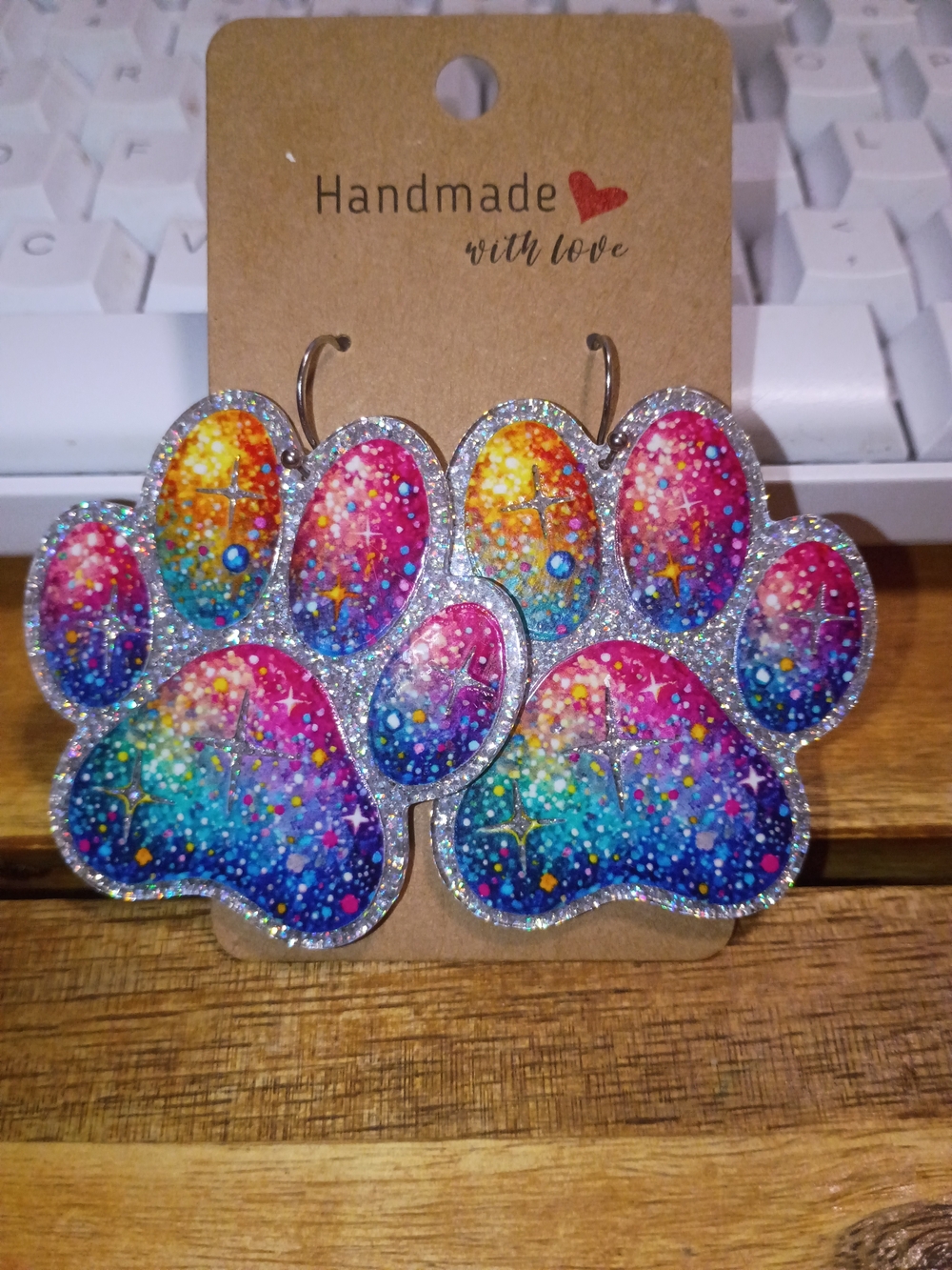 Handmade Fashion Statement Multicolor Animal Paw Print Glitter Earrings